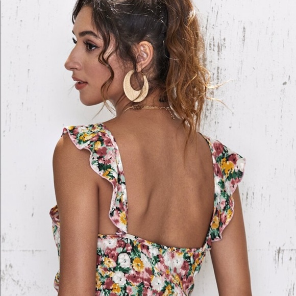 Floral Print Ruched Drawstring Crop Top - Picture 3 of 4